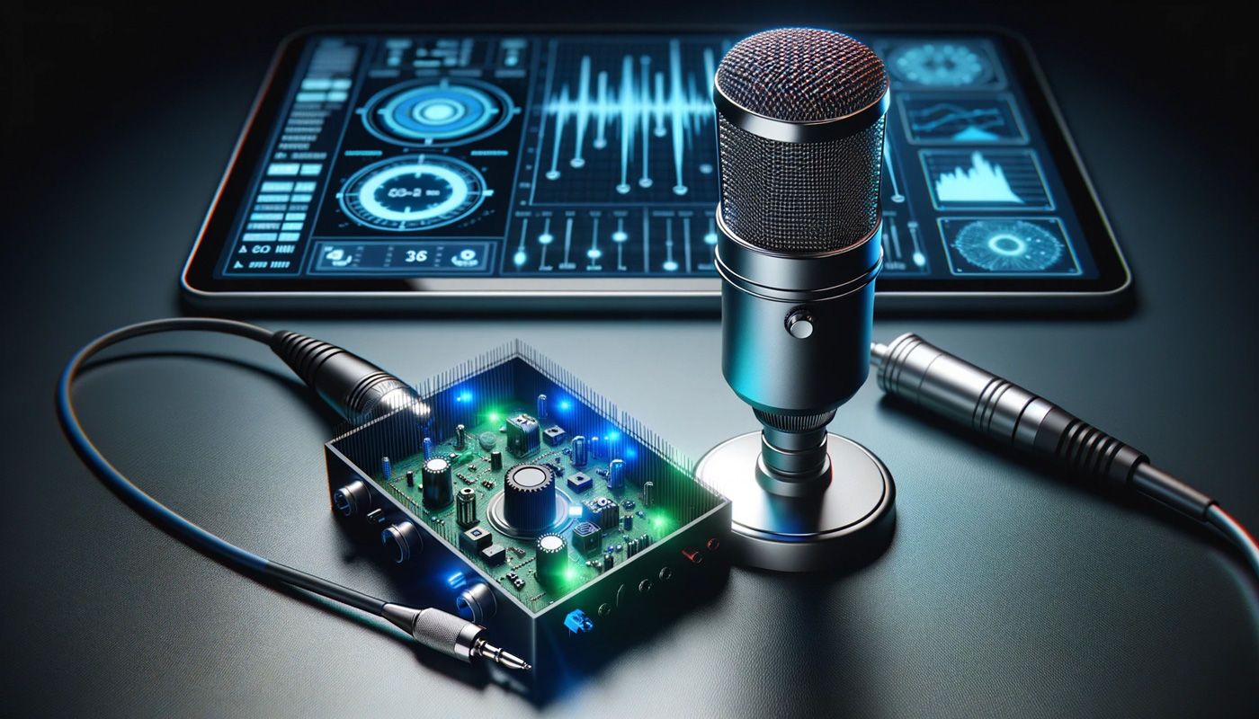 A woman testing a microphone online before starting a webinar